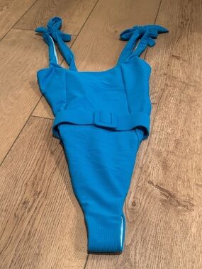 Beach Riot Vibrant Blue Ribbed One-Piece Swimsuit with Tie Straps